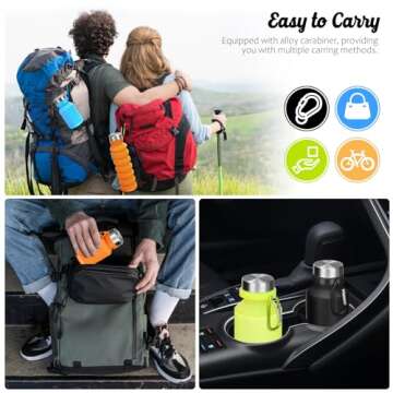 Nefeeko Collapsible Water Bottle, 18floz Reuseable BPA Free Silicone Foldable Water Bottles for Travel Gym Camping Hiking, Portable Leak Proof Sports Water Bottle with Carabiner