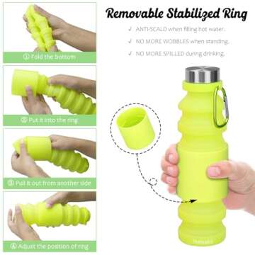 Nefeeko Collapsible Water Bottle, 18floz Reuseable BPA Free Silicone Foldable Water Bottles for Travel Gym Camping Hiking, Portable Leak Proof Sports Water Bottle with Carabiner