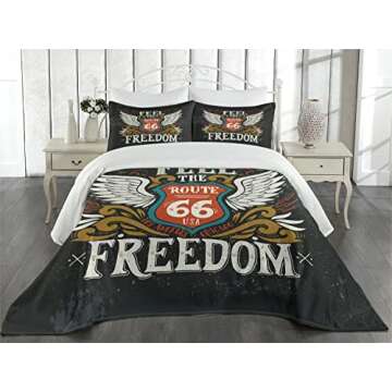 Ambesonne Motorcycle Coverlet, Biker Motto Feel The Freedom Grunge Hand Drawn Illustration American ...