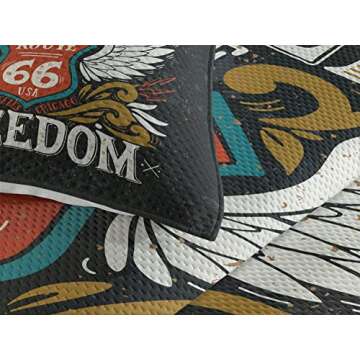 Ambesonne Motorcycle Coverlet, Biker Motto Feel The Freedom Grunge Hand Drawn Illustration American Culture, 3 Piece Decorative Quilted Bedspread Set with 2 Pillow Shams, King Size, Charcoal White