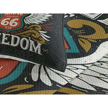 Ambesonne Motorcycle Coverlet, Biker Motto Feel The Freedom Grunge Hand Drawn Illustration American Culture, 3 Piece Decorative Quilted Bedspread Set with 2 Pillow Shams, King Size, Charcoal White