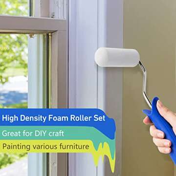 Mister Rui Foam Paint Roller, 8 Pack 4 Inch Paint Roller Kit, Complete 4" Mini Paint Roller Kit with Small Foam Paint Roller Covers, Frame, Tray and Liner for Professional Painting Results