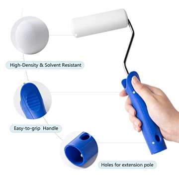 Mister Rui Foam Paint Roller, 8 Pack 4 Inch Paint Roller Kit, Complete 4" Mini Paint Roller Kit with Small Foam Paint Roller Covers, Frame, Tray and Liner for Professional Painting Results