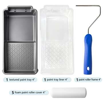 Mister Rui Foam Paint Roller, 8 Pack 4 Inch Paint Roller Kit, Complete 4" Mini Paint Roller Kit with Small Foam Paint Roller Covers, Frame, Tray and Liner for Professional Painting Results