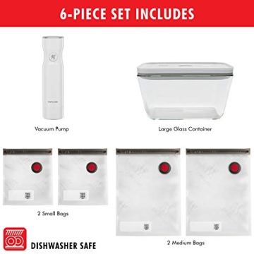 ZWILLING Fresh & Save Vacuum Sealer Machine Starter Set with Airtight Food Storage Container Glass, Sous Vide Bags, Meal Prep