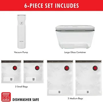ZWILLING Fresh & Save Vacuum Sealer Machine Starter Set with Airtight Food Storage Container Glass, Sous Vide Bags, Meal Prep