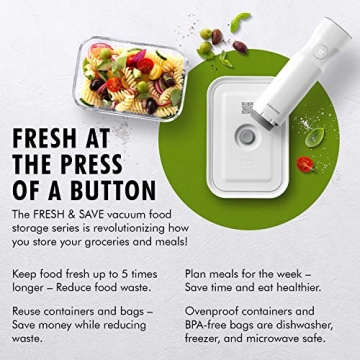 ZWILLING Fresh & Save Vacuum Sealer Machine Starter Set with Airtight Food Storage Container Glass, Sous Vide Bags, Meal Prep