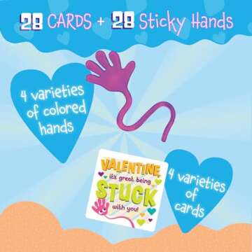 Peaceable Kingdom Valentines Cards for Kids Classroom, Set of 28 Valentines Day Gifts - Sticky Hands
