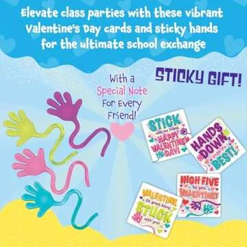 Sticky Hand Valentines for Kids - Classroom Set of 28
