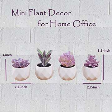 CADNLY Fake Succulent Plant Set - Artificial Desk Plants for Women Desk - Realistic Faux Succulents in Ceramic Pots - Mini Purple Decor for Bedroom Bathroom Office Shelf 4 Pack
