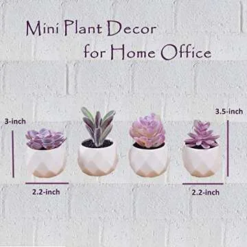 CADNLY Fake Succulent Plant Set - Artificial Desk Plants for Women Desk - Realistic Faux Succulents in Ceramic Pots - Mini Purple Decor for Bedroom Bathroom Office Shelf 4 Pack