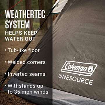 Coleman OneSource Rechargeable 4/6 Person Camping Tent with Airflow System & LED Lighting, Includes Rainfly, Tent Fan, Lights, and Interchangeable Battery Pack, Easy Setup Tent for Camping