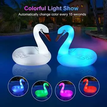 Inflatable Swan Pool Floats with Colorful Lights, FlyfreeU Solar Powered LED Color Changing Swan Swi...
