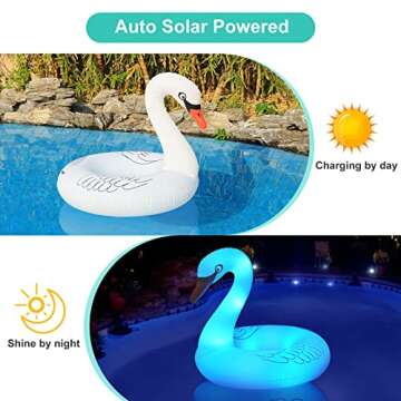 Inflatable Swan Pool Floats with Colorful Lights, FlyfreeU Solar Powered LED Color Changing Swan Swim Tube Rings, 42 Inch Large Pool Beach Floaties Lake Beach Floaty Summer Pool Raft Lounge for Adults
