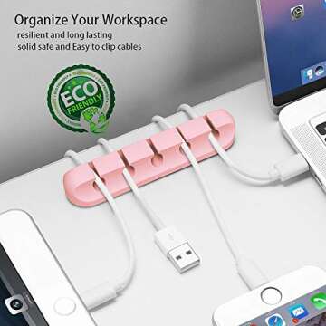 Pink Desk Accessories Cable Organizer - Pink Cord Holder for Desk, 5 Packs (7-5-3-1-1 Slots) Cable C...