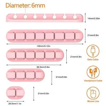 Pink Desk Accessories Cable Organizer - Pink Cord Holder for Desk, 5 Packs (7-5-3-1-1 Slots) Cable Clips for Cord Management This Cute Desk Accessories Cleans Up Messy Wires at Home, Car and Office