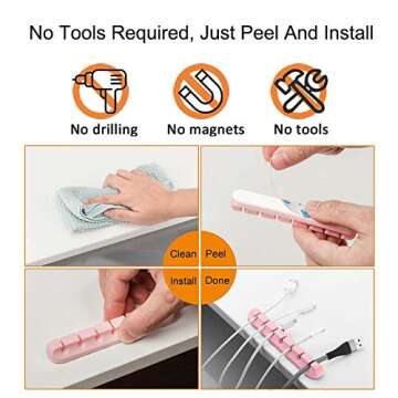 Pink Desk Accessories Cable Organizer - Pink Cord Holder for Desk, 5 Packs (7-5-3-1-1 Slots) Cable Clips for Cord Management This Cute Desk Accessories Cleans Up Messy Wires at Home, Car and Office