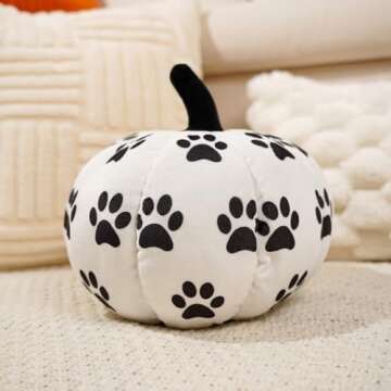 QIONG MENG 2 Pieces Pumpkin Pillow Funny Dog Paws Pumpkin Shaped Pillow 11.8 Inch Fall Harvest White Throw Pillows 3D Shaped Cushion Holiday Decorations for Home Bedroom Sofa