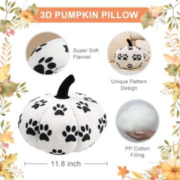 QIONG MENG 2 Pieces Pumpkin Pillow Funny Dog Paws Pumpkin Shaped Pillow 11.8 Inch Fall Harvest White Throw Pillows 3D Shaped Cushion Holiday Decorations for Home Bedroom Sofa