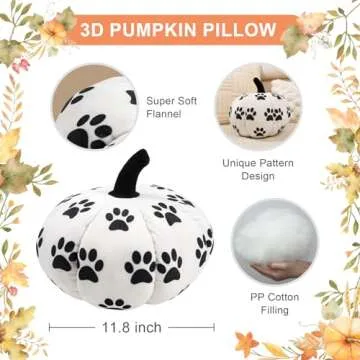 QIONG MENG 2 Pieces Pumpkin Pillow Funny Dog Paws Pumpkin Shaped Pillow 11.8 Inch Fall Harvest White Throw Pillows 3D Shaped Cushion Holiday Decorations for Home Bedroom Sofa