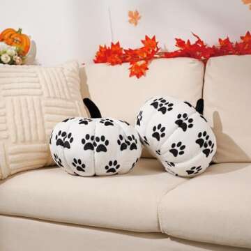 QIONG MENG 2 Pieces Pumpkin Pillow Funny Dog Paws Pumpkin Shaped Pillow 11.8 Inch Fall Harvest White Throw Pillows 3D Shaped Cushion Holiday Decorations for Home Bedroom Sofa