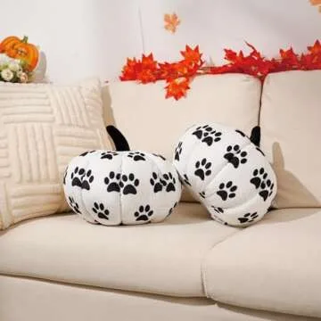 QIONG MENG 2 Pieces Pumpkin Pillow Funny Dog Paws Pumpkin Shaped Pillow 11.8 Inch Fall Harvest White Throw Pillows 3D Shaped Cushion Holiday Decorations for Home Bedroom Sofa