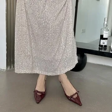 MAVMAX Burgundy Slingback Heels for Women Stylish Comfort