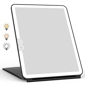 WEILY Portable Travel Mirror Makeup Mirror with 72 LED Lights, Touch Screen Three Colors Dimmable, U...