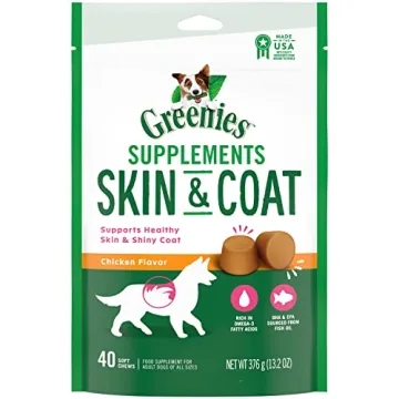 GREENIES Skin & Coat Supplements with Fish Oil, 40 Count Chicken-Flavor Soft Chews