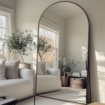 LadyNow Full Length Mirror, 83"x44" Floor Mirror Freestanding, Oversized Floor Standing Mirror Full Body Mirror with Stand for Bedroom, Hanging Mounted Mirror for Living Room Cloakroom, Black, Arched