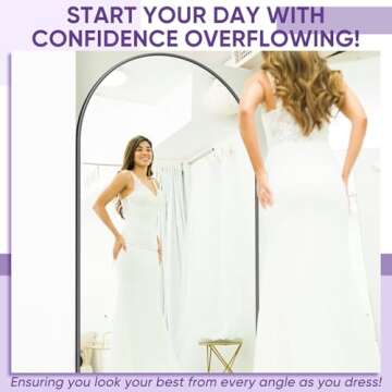 LadyNow Full Length Mirror, 83"x44" Floor Mirror Freestanding, Oversized Floor Standing Mirror Full Body Mirror with Stand for Bedroom, Hanging Mounted Mirror for Living Room Cloakroom, Black, Arched