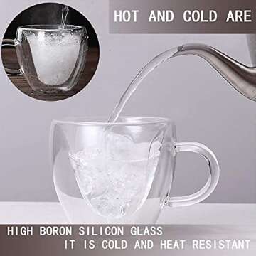 Xiaolanwelc@ Glass Tea Cup With Handle Heart Shaped Clear Double Wall Lovers Coffee Afternoon Tea Do...