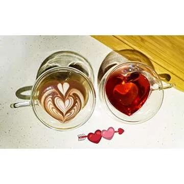 Xiaolanwelc@ Glass Tea Cup With Handle Heart Shaped Clear Double Wall Lovers Coffee Afternoon Tea Double Layer Glass Mug (240ml, clear)
