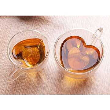 Xiaolanwelc@ Glass Tea Cup With Handle Heart Shaped Clear Double Wall Lovers Coffee Afternoon Tea Double Layer Glass Mug (240ml, clear)