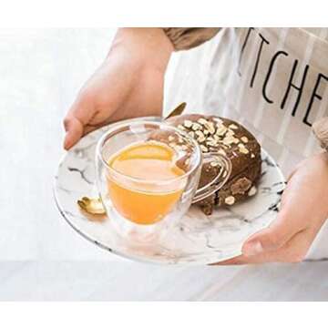 Xiaolanwelc@ Glass Tea Cup With Handle Heart Shaped Clear Double Wall Lovers Coffee Afternoon Tea Double Layer Glass Mug (240ml, clear)