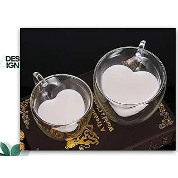 Xiaolanwelc@ Glass Tea Cup With Handle Heart Shaped Clear Double Wall Lovers Coffee Afternoon Tea Double Layer Glass Mug (240ml, clear)