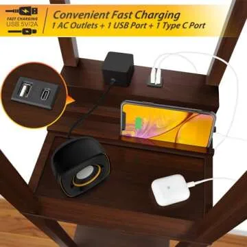 SHINE HAI 3-in-1 Shelf Lamp with 1 USB Ports & 1 Type C Port & 1 Power Outlet, 3-Tiered Shelves Lamps, Modern Standing Light for Bedroom & Living Room, Storage Floor Lights Combination, Brown