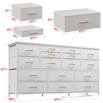 EnHomee Dresser TV Stand with Power Outlet & USB White Dresser for Bedroom with 16 Drawers TV Stands...
