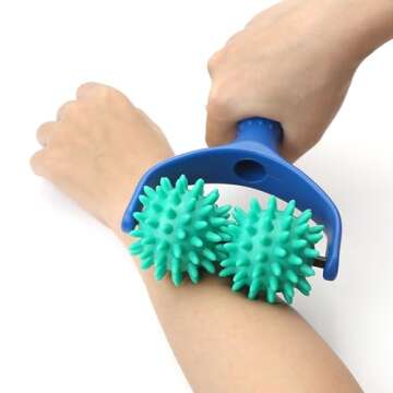 2PCS Handheld Spiky Massage Balls Rollers Compact and Portable Muscle Relaxation Tools with Handle-Deep Tissue for Pain Pressure Relief Whole Body Sensory Self Relax Massager Stick