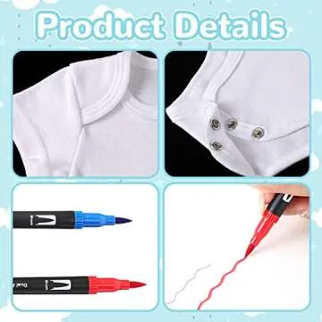 Xtinmee 24 Pcs Unisex Baby Bodysuit Cotton Short Sleeve Bodysuits 36 Colors Fabric Paint Pens with Clips Hemp Rope for 0-3 Months Newborn Baby Shower