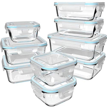 18 Piece Glass Meal Prep Containers - BPA Free & Leak Proof
