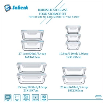 18 Piece Glass Meal Prep Containers - BPA Free & Leak Proof