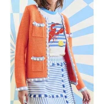YEXPINE Women's Open Front Cardigan Sweaters - Cozy Long Sleeve Orange Knit Outerwear