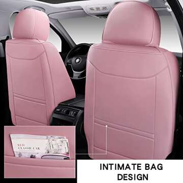 Isen-CoverAuto Full Coverage Faux Leather Car Seat Covers Full Set,Automotive Seat Covers for Cars,SUVs Pick-up Truck, Car Seat Cushion, Pink Seat Covers for 5 Seats,Car Seat Protector