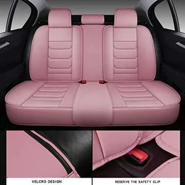 Isen-CoverAuto Full Coverage Faux Leather Car Seat Covers Full Set,Automotive Seat Covers for Cars,SUVs Pick-up Truck, Car Seat Cushion, Pink Seat Covers for 5 Seats,Car Seat Protector