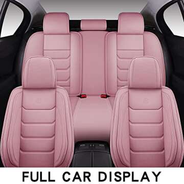 Isen-CoverAuto Full Coverage Faux Leather Car Seat Covers Full Set,Automotive Seat Covers for Cars,SUVs Pick-up Truck, Car Seat Cushion, Pink Seat Covers for 5 Seats,Car Seat Protector