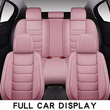 Isen-CoverAuto Full Coverage Faux Leather Car Seat Covers Full Set,Automotive Seat Covers for Cars,SUVs Pick-up Truck, Car Seat Cushion, Pink Seat Covers for 5 Seats,Car Seat Protector