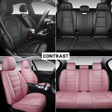 Isen-CoverAuto Full Coverage Faux Leather Car Seat Covers Full Set,Automotive Seat Covers for Cars,SUVs Pick-up Truck, Car Seat Cushion, Pink Seat Covers for 5 Seats,Car Seat Protector