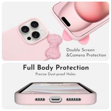 zcvbjek Cute Case for iPhone 13 6.1'' with HD Screen Protector, Pink Glitter Rhinestone Bow Phone Ca...