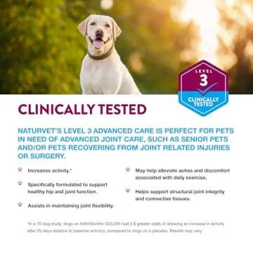 NaturVet ArthriSoothe-Gold Level 3, MSM and Glucosamine for Dogs and Cats, Advanced Joint Care Support Supplement with Chondroitin and Omega 3, Clinically Tested, Chewable Tablets, Made in The USA